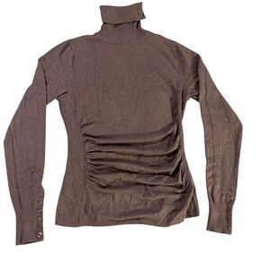 The Limited Brown Turtleneck Sweater - Ruched Sides Button Cuffs Women Size S